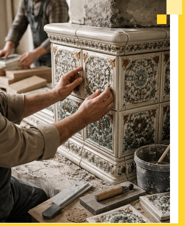 Изразцовые камины под ключ в Заволжье: проект и монтаж