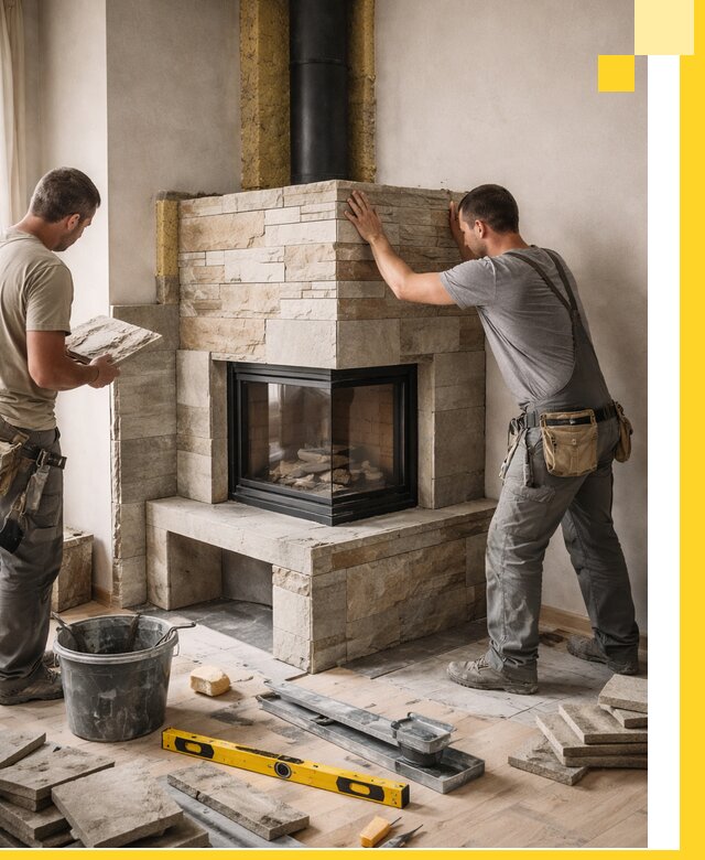 Угловые камины под ключ проект, монтаж и отделка в Заволжье