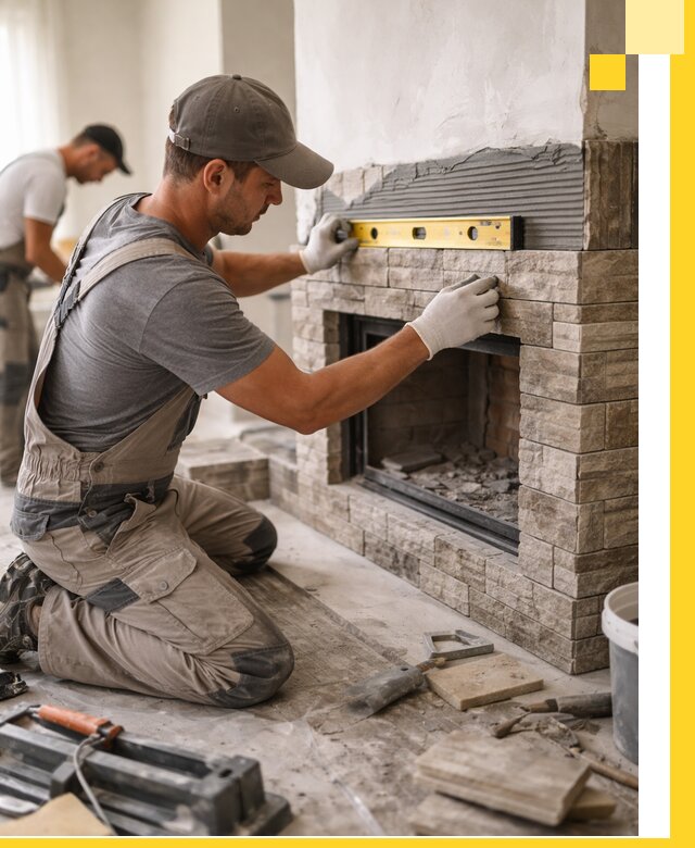 Облицовка каминов в Заволжье, монтаж и отделка натуральным камнем