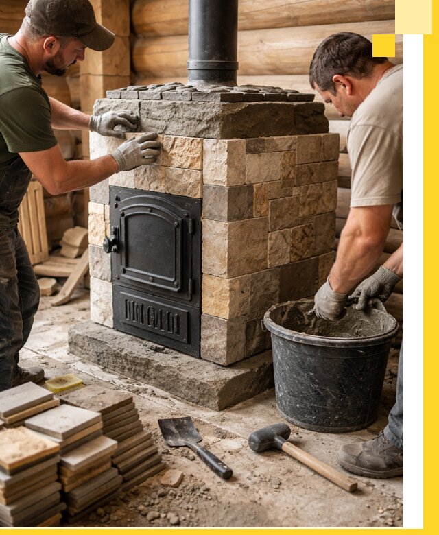 Облицовка банной печи под ключ в Заволжье: камень и плитка