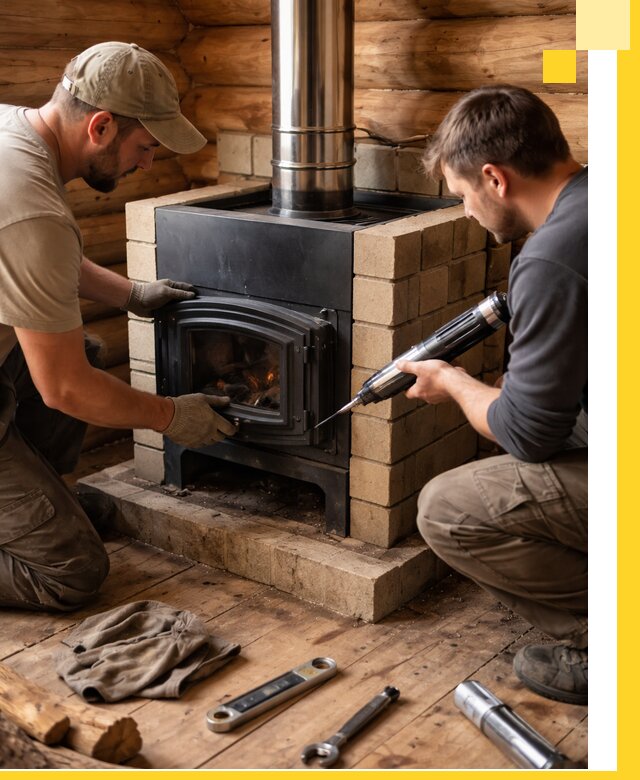 Монтаж и установка печи в бане под ключ с гарантией в Заволжье