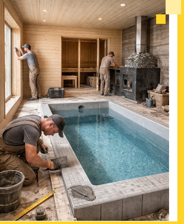 Проект бани с бассейном и сауной в Заволжье под ключ